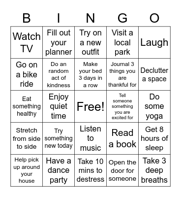 Wellness Wednesday Bingo Card