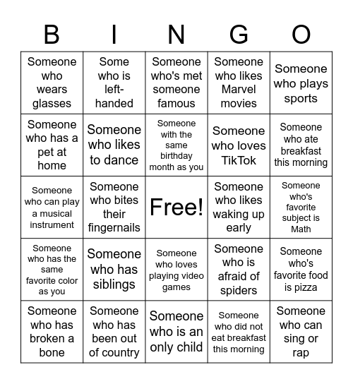 Human Bingo Card