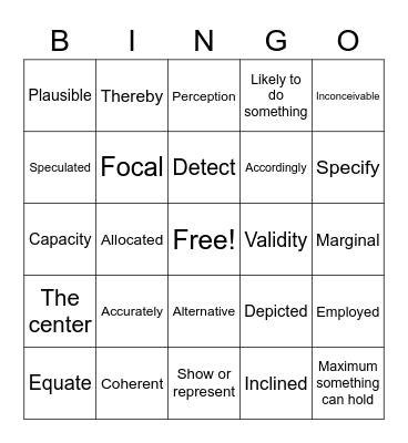 ELA 8 Vocabulary Bingo Card