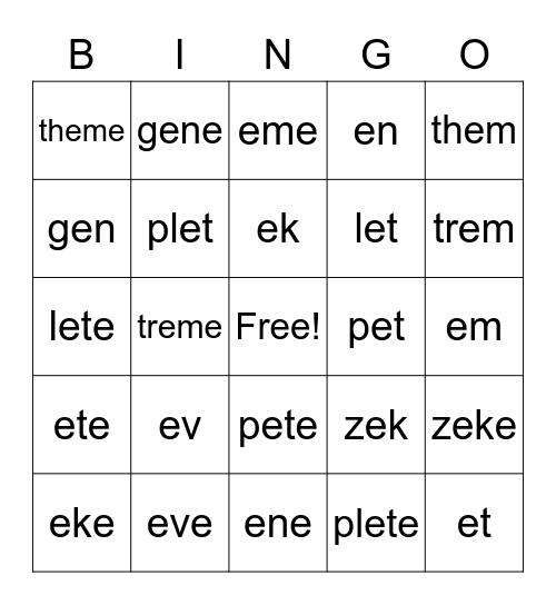 e_e Bingo Card