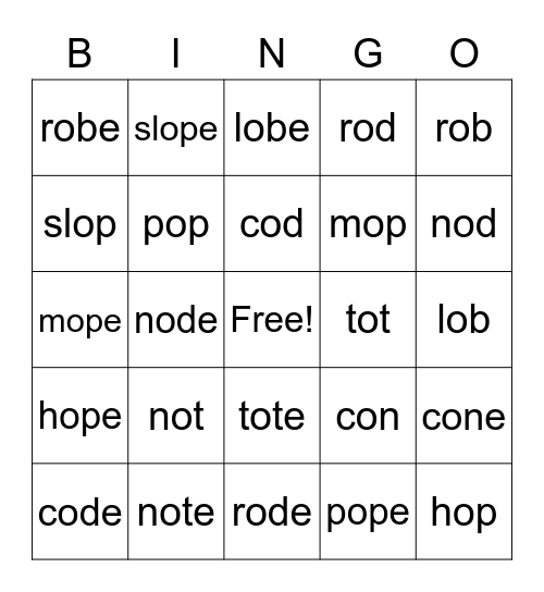 o_e Bingo Card