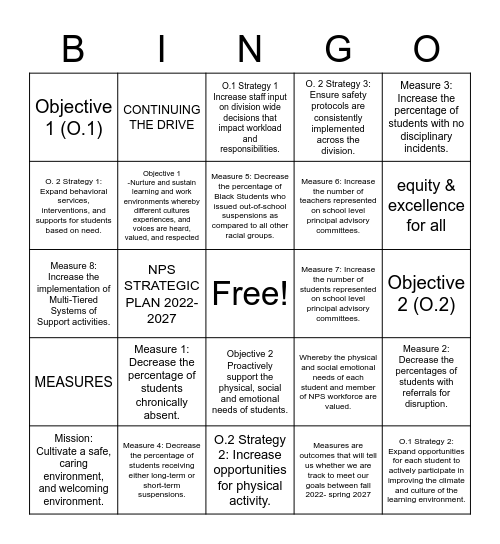 Safety and Climate Bingo Card