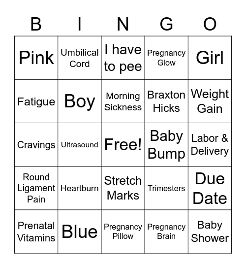 Gender Reveal Baby Bingo Card