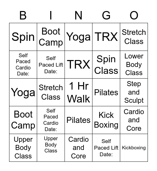 Chestnut Fitness Bingo Card