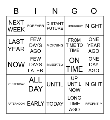 ASL TIME CONCEPT Bingo Card