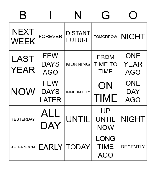 ASL TIME CONCEPT Bingo Card