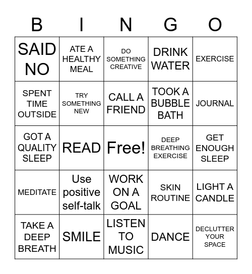 Mental Health Bingo Card