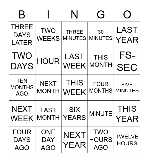 MORE ASL TIME CONCEPT Bingo Card