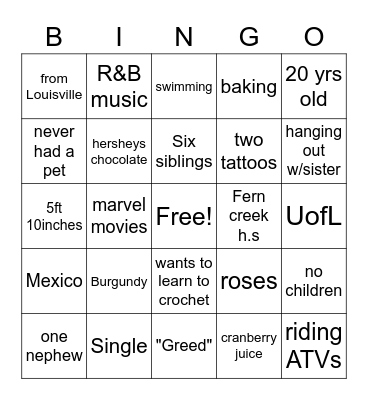 Dalesia's BINGO! Bingo Card