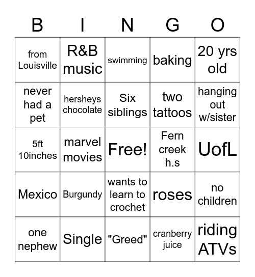 Dalesia's BINGO! Bingo Card