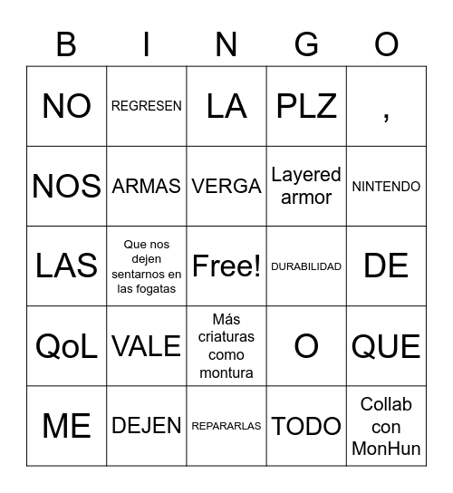 Direct de Zelda Bingo Card