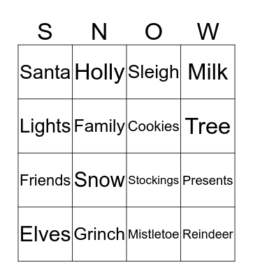 Christmas Bingo Card