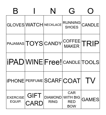 HOLIDAY GIFTS BINGO Card