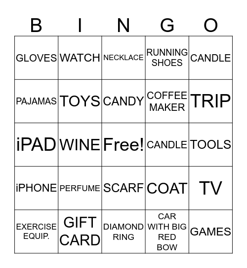 HOLIDAY GIFTS BINGO Card