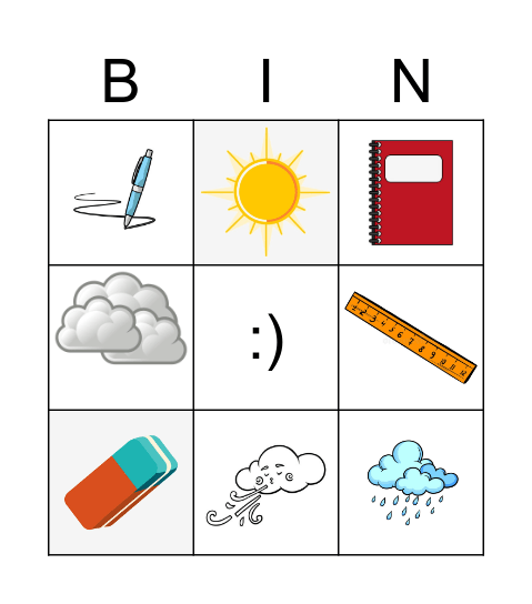 Weather and objects Bingo Card