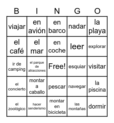 Las vacaciones Bingo Card