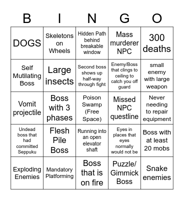 Sekiro Bingo Card Bingo Card