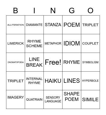 POETRY ELEMENTS Bingo Card