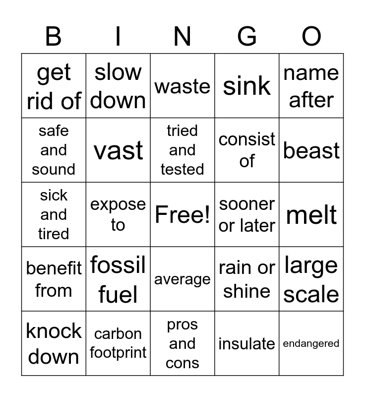 UNIT 6 Bingo Card
