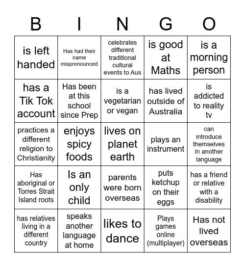 Diversity Bingo Card