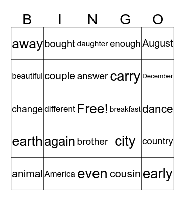 Level 2 Trick Words Bingo Card