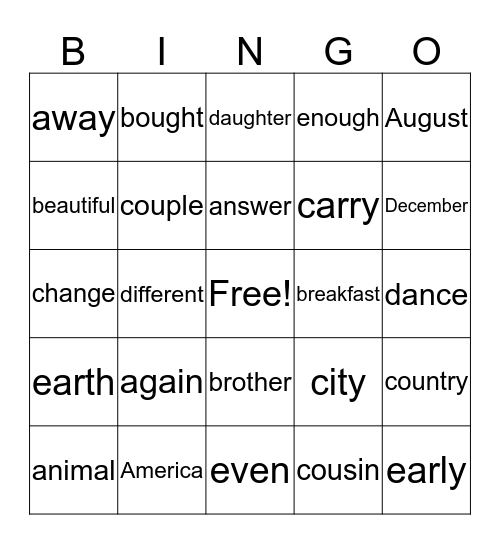Level 2 Trick Words Bingo Card
