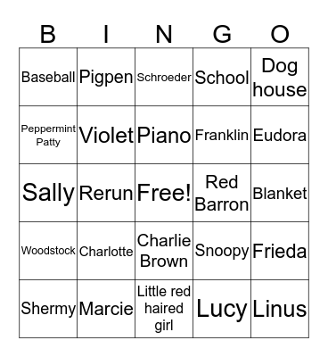 Peanuts Bingo Card