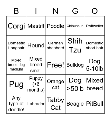 Breed Bingo Card