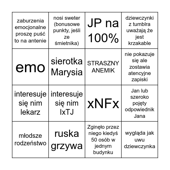 CZY TWÓJ ANTAGONISTA TO LALOSZ??/ Bingo Card