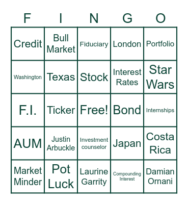 Fisher Investments Bingo Card