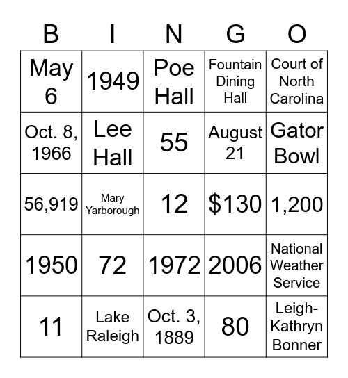 Senior Week 2023 Bingo Card