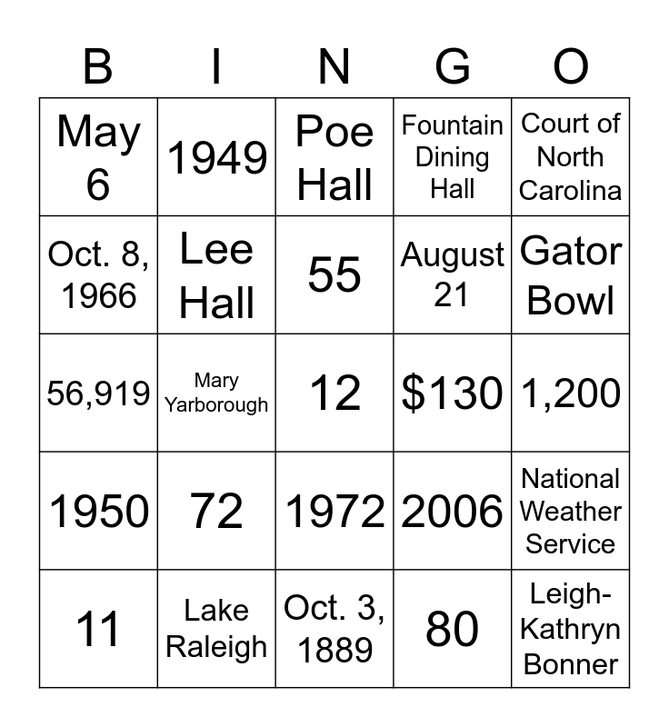 Senior Week 2023 Bingo Card