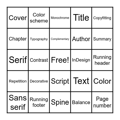 Book Comp Critique Bingo Card