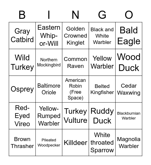 April Bird Bingo Card