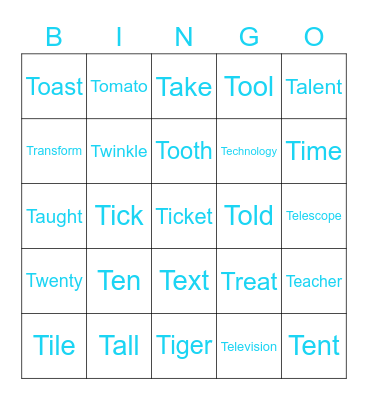 T Words Bingo Card