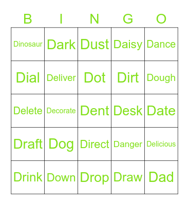 D words Bingo Card