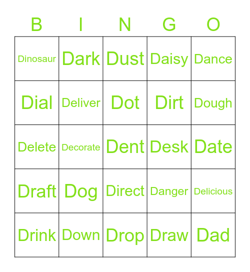 D words Bingo Card