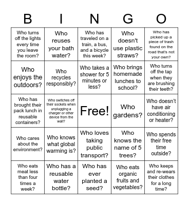 Environmental Sustainability Bingo Card