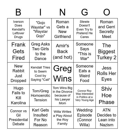 Succession Bingo Card