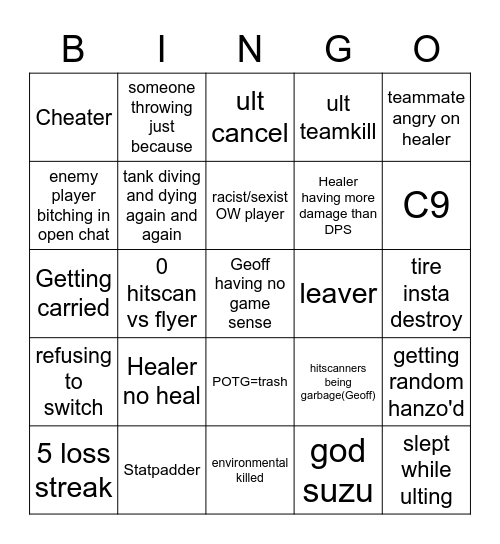 Overwatch bingo Card