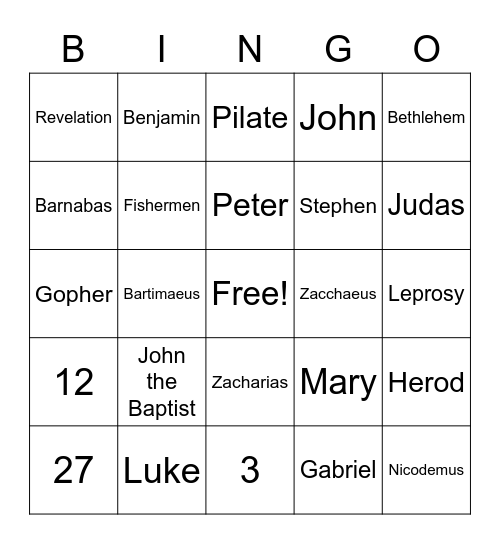 BIBLE BINGO Card