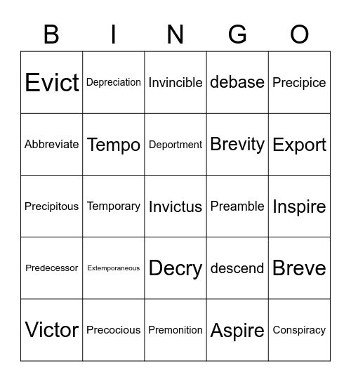 HS words Bingo Card