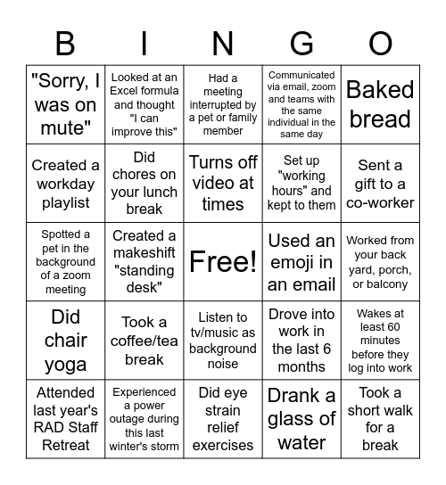 RAD Bingo Card