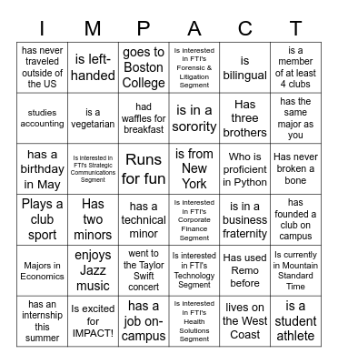 Find Someone Who... Bingo Card