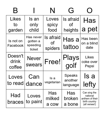 Get To Know Your Coworkers Bingo Card