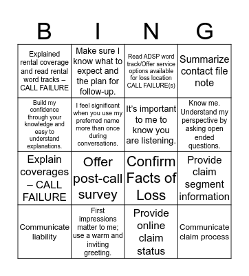 Customer Interaction Review (CIR) Bingo Card