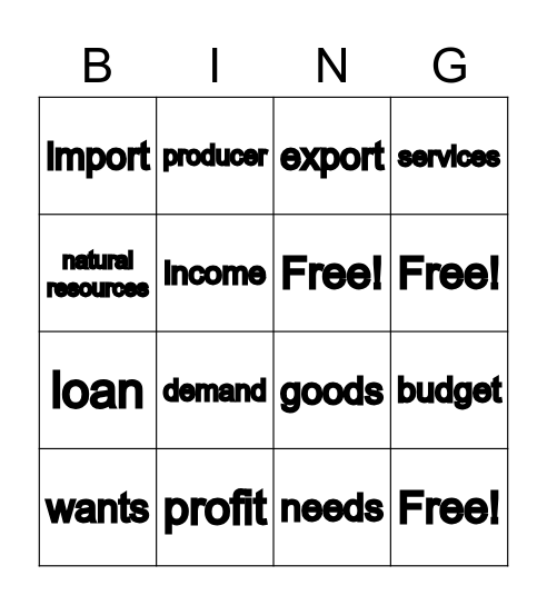 Economics Bingo Card