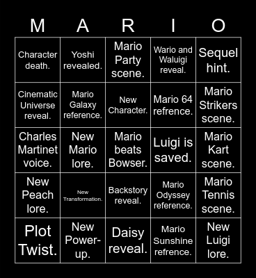 Mario Movie Bingo Card