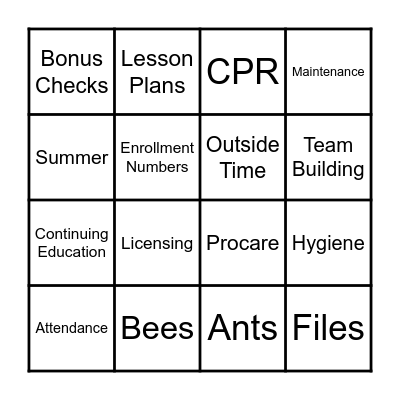 Staff Meeting Bingo Card