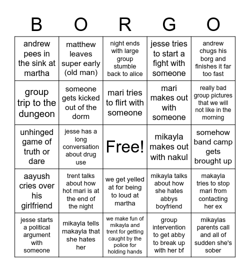 BORGO Bingo Card